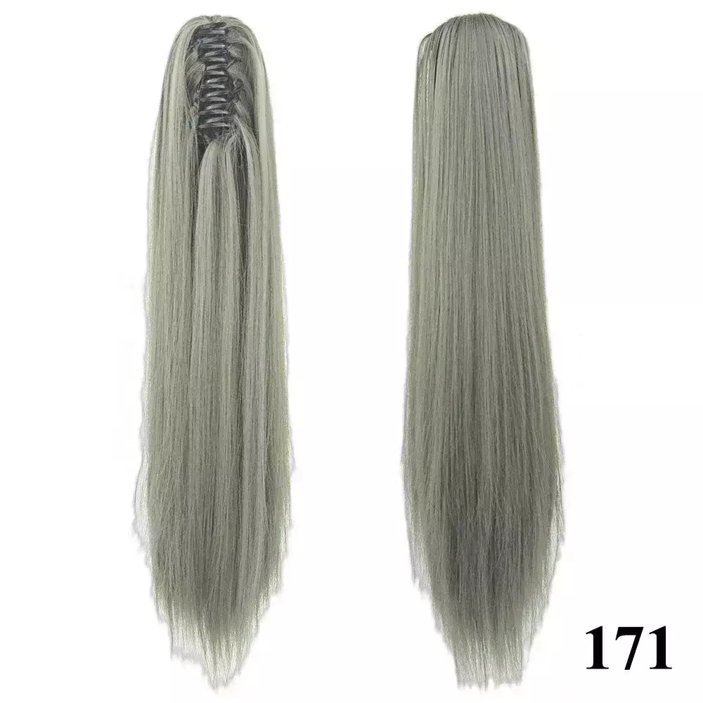 Longo reto sintético rosa ombre extensão do cabelo peruca garra rabo de cavalo pônei fada cauda falso peças de cabelo clipe na peruca