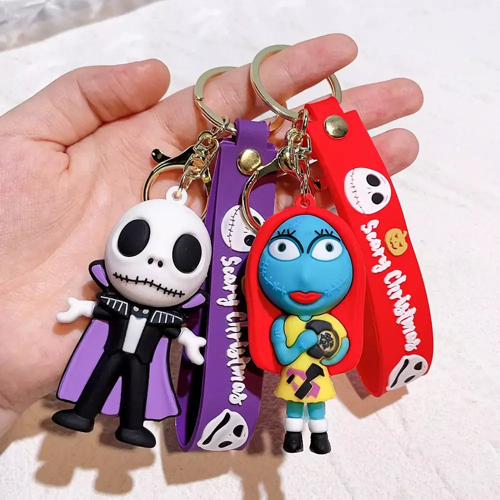 Figura clássica dos desenhos animados jack skellington chaveiro disney o pesadelo antes do natal boneca chaveiros mochila acessórios