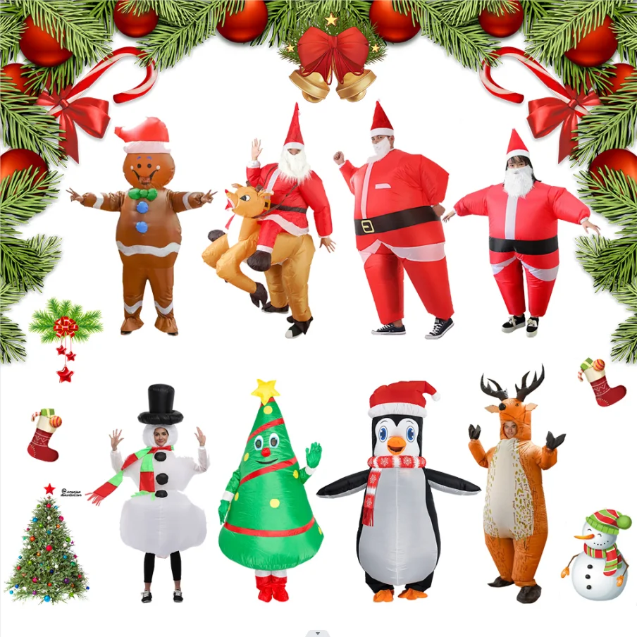 Natal engraçado trajes infláveis homem de gengibre papai noel elk boneco de neve árvore pinguim adulto criança halloween carnaval festa
