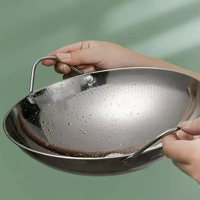 1pc 25cm/9.8 polegada de aço inoxidável pan favo de mel antiaderente com alça resistente a riscos cozinhar ovos panquecas arroz sopa macarrão