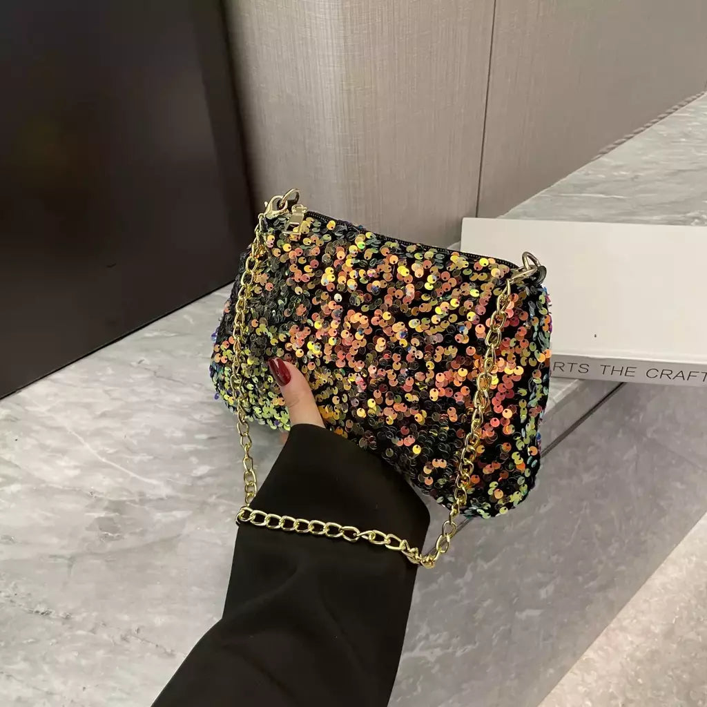Lantejoulas crossbody saco de corrente simples ins cor sólida lantejoulas bolsa de ombro axilas bolsa de telefone noite sacos de embreagem bolsa