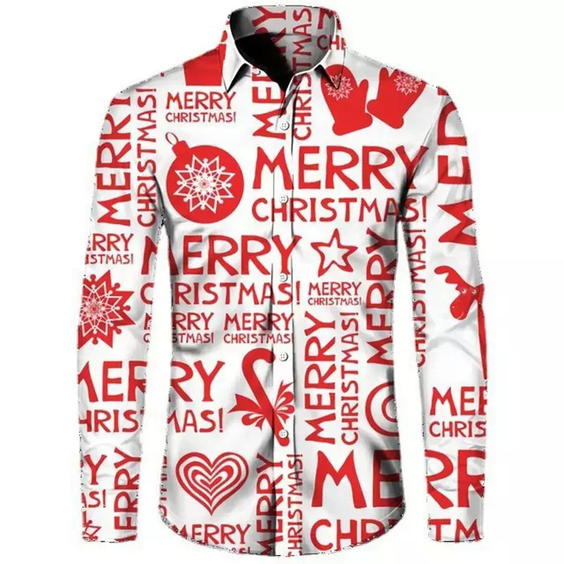 2024 novo estilo de natal papai noel camisa gráfica para homens casual vintage impressão 3d manga longa roupas feriados festa y2k topos