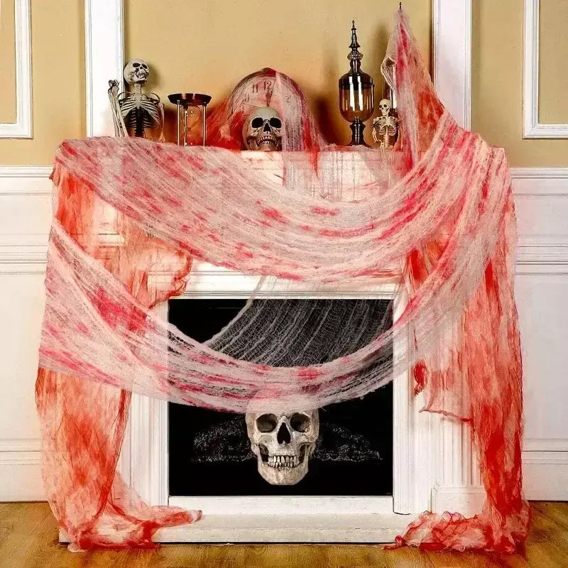 Halloween sangrento assustador gaze pano grande gaze preta assustador sangue tecido pano para festa de halloween casa ao ar livre quintal decoração