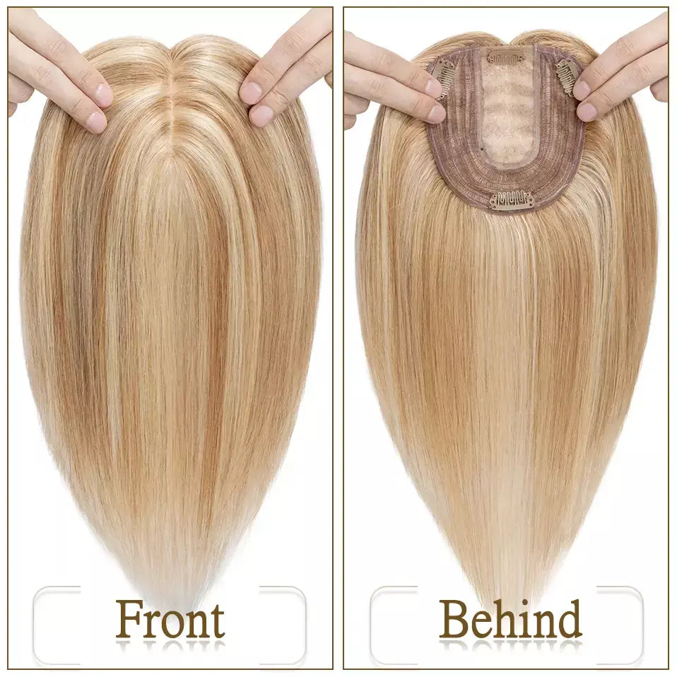 S-noilite 10x12cm toppers de cabelo em linha reta 3.5x9cm base de seda perucas de cabelo clipe em extensões de cabelo marrom cabelo humano para mulher
