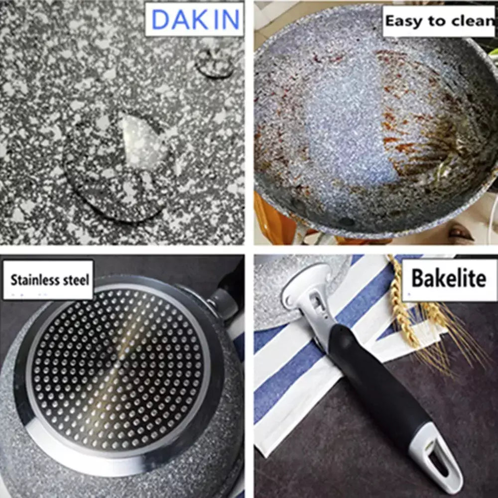 Frigideira Antiaderente de Pedra Durável, Frigideira de Caldeirão, Panelas de Fogão de Indução, Ovo Panqueca, Fogão a Gás, Home Wok, 28 cm, 26 cm, 24 cm, 20cm