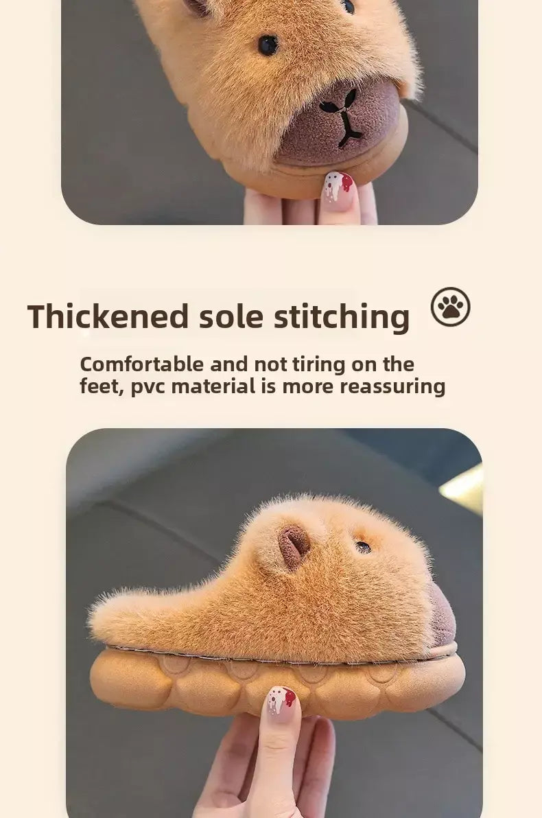 Capivara crianças chinelos 2025 inverno novo bonito fofo algodão sapatos de chão mulher quente interior dos desenhos animados piso de pelúcia casa chinelos