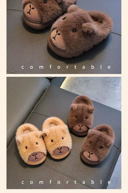 Capivara crianças chinelos 2025 inverno novo bonito fofo algodão sapatos de chão mulher quente interior dos desenhos animados piso de pelúcia casa chinelos