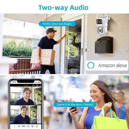 Tuya 8mp wifi câmera ip ptz lente dupla tela dupla detecção manual cor cheia visão noturna câmera de vigilância segurança ao ar livre