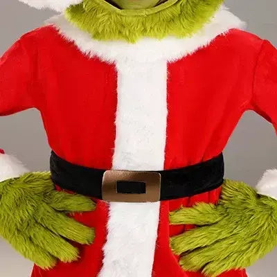 Venda quente da temporada halloween verde grinch cosplay traje papai noel com calças de pele conjunto jogar traje em massa monstro verde gri