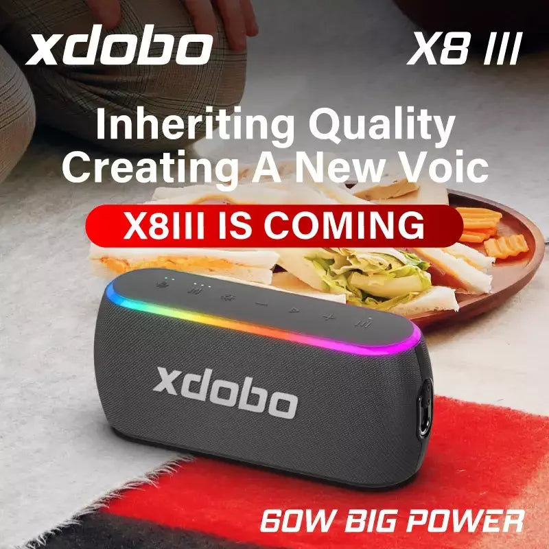 60w xdobo x8 iii alto-falante bluetooth subwoofer sem fio ipx7 6600mah banco de potência baixo duplo alto-falante ao ar livre para telefone inteligente tv