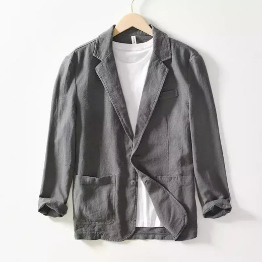 Blazer casual masculino, terno de linho de algodão branco sólido, casaco fino e respirável, casaco de negócios masculino, primavera, verão, 2022