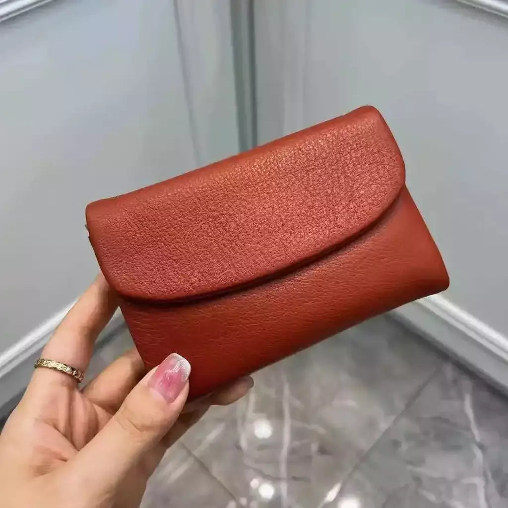 Genuína Couro De Vaca Carteira Curta Para Mulheres, Trifold, Pequenas Bolsas, Clutch Couro De Vaca, Titular Do Cartão, Carteiras Do Cartão De Viagem