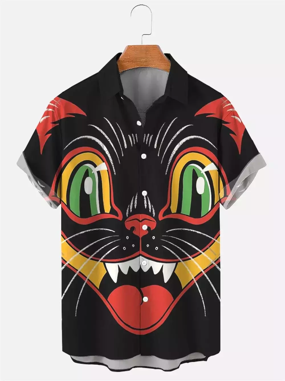 Camisa havaiana dos desenhos animados de anime masculino, Tops de manga curta, roupas casuais masculinas, rua, animais, gatos, retrô, 3D Tees, verão