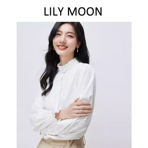 LILYMOON-Camisa de manga comprida feminina, colarinho francês, orelha de madeira, camisa casual coreana, Tops Y2K, pulôver elegante solto, batida na rua