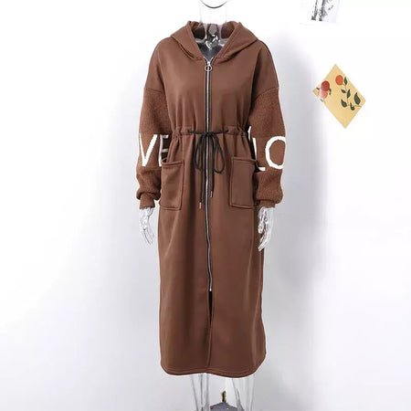 Casual longo retalhos casacos de malha feminino casual hoodies rendas até bolsos jaquetas femininas 2024 outono inverno nova senhora outerwears