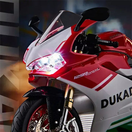 Chave começo 1:9 1199 panigale liga esportes modelo de motocicleta diecast pista corrida modelo de motocicleta com spray som luz crianças brinquedos