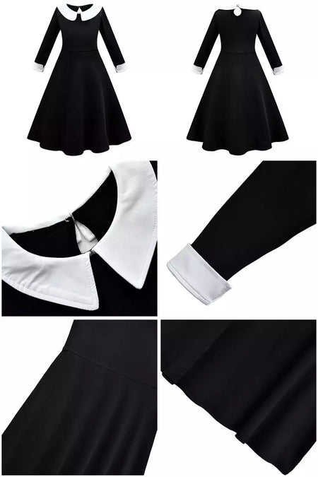 Crianças addams traje do bebê meninas família cosplay traje de halloween crianças família dança vestido preto quarta-feira pageant fantasia
