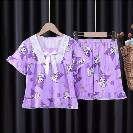 Pijama infantil para desenhos animados, roupas esportivas casuais, roupas para casa, camiseta estampada, kuromi, novo, verão