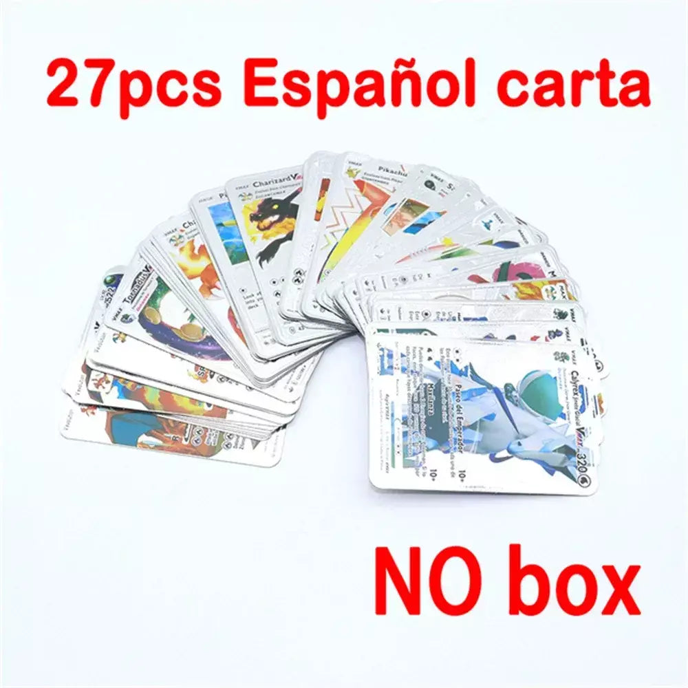 Cartão de folha de ouro colorido pokemon charizard pikachu arceus prata preto arco-íris inglês francês alemão espanhol vstar gx vmax cartões