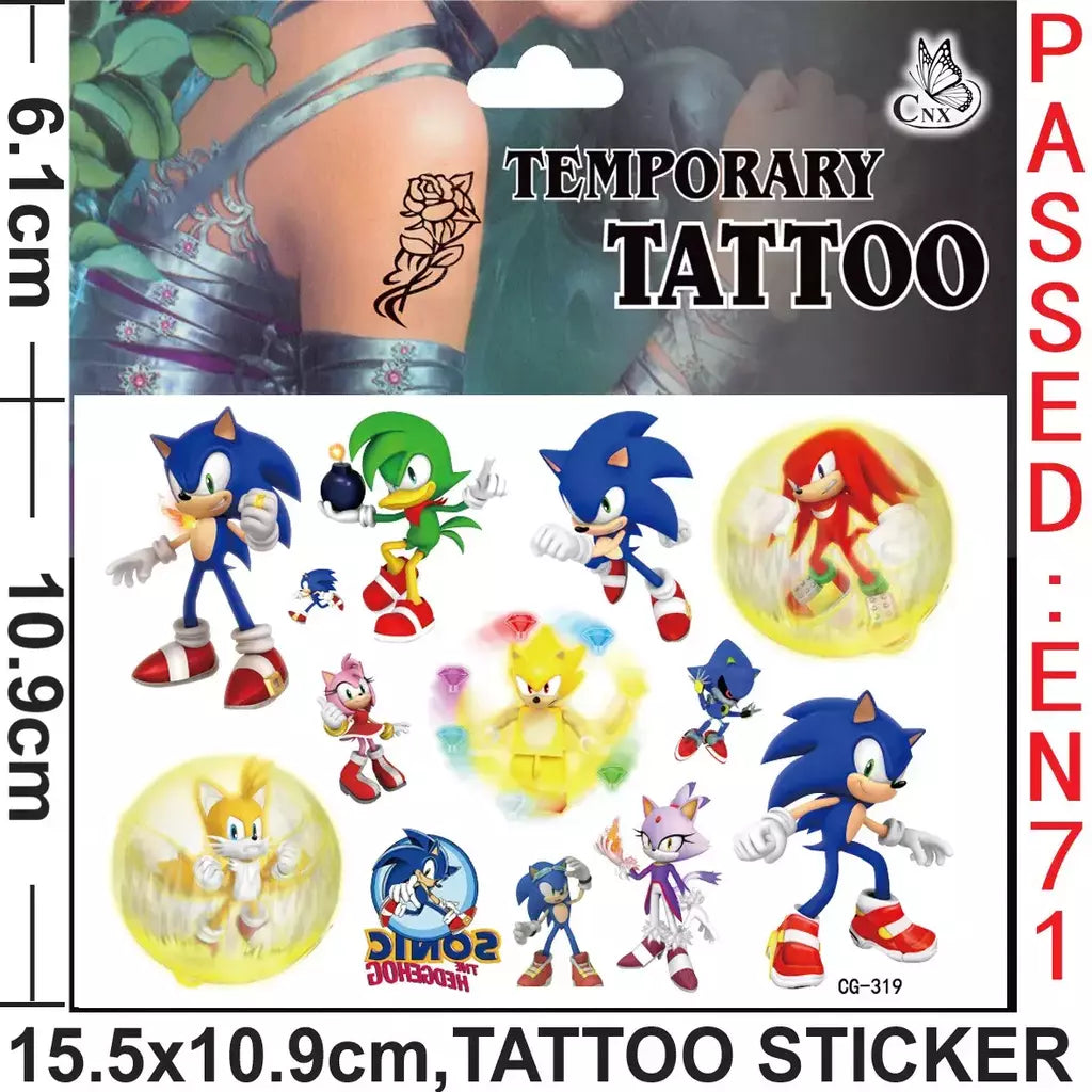 8 estilos sonic brinquedos tatuagem adesivos anime ouriço figura modelo adesivos de longa duração bonito dos desenhos animados crianças partys suprimentos presentes