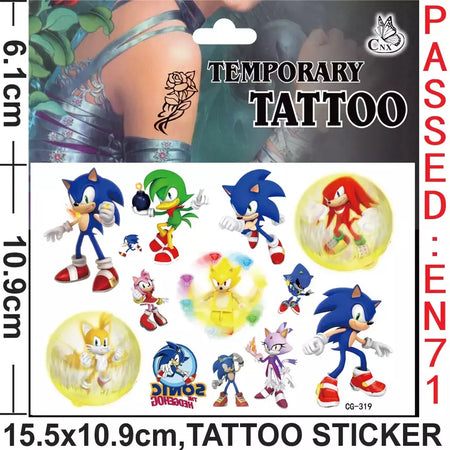 8 estilos sonic brinquedos tatuagem adesivos anime ouriço figura modelo adesivos de longa duração bonito dos desenhos animados crianças partys suprimentos presentes