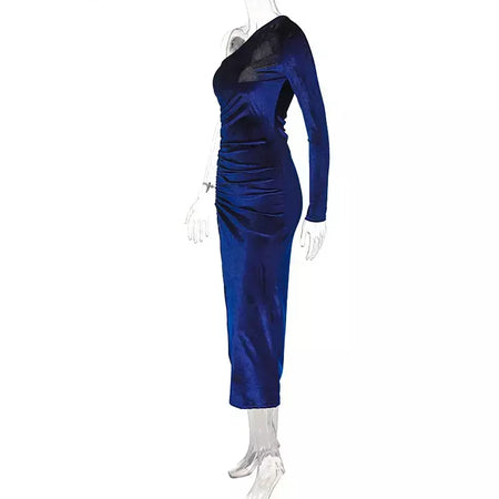 Feminino elegante manga longa festa noite veludo bodycon split lápis midi vestido primavera outono roupas