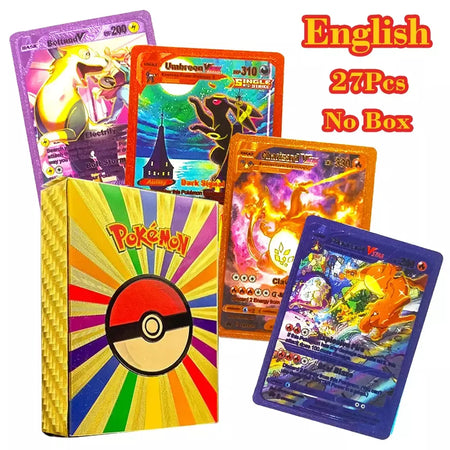 Novo 27-110 pçs cartas pokemon cartões francês inglês espanhol alemão folha de ouro silve cartões charizard vmax gx jogo coleção cartão