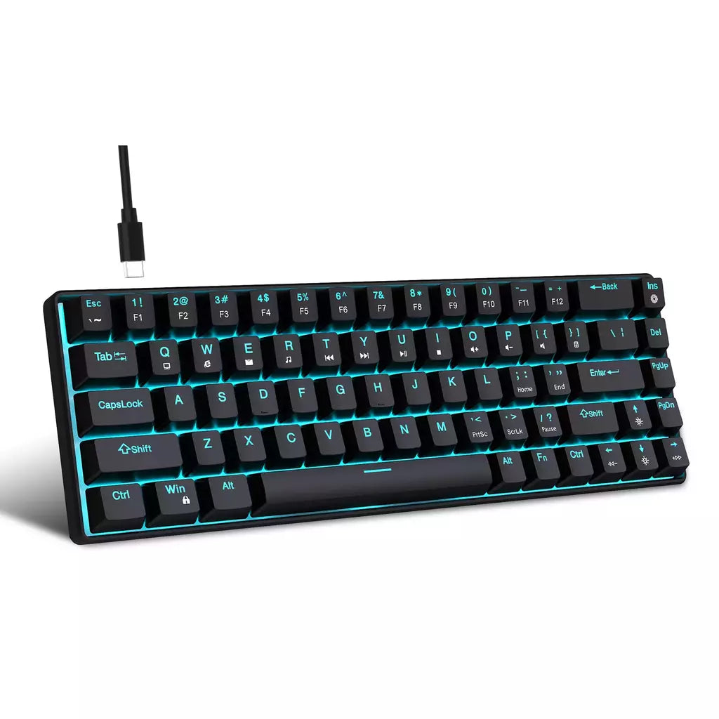 Teclado mecânico para jogos, LED retroiluminado, Interruptor azul, Ergonômico RGB, Quente, Troca, Jogos, PC, Laptop, Escritório, 68 Chaves
