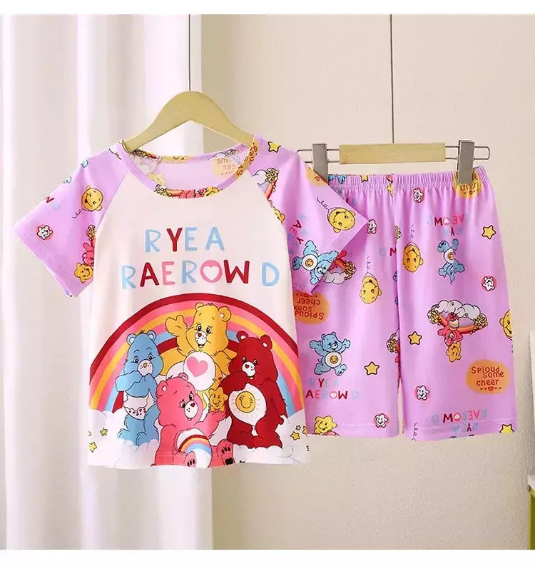 Novo verão crianças pijamas conjunto de 2 peças roupas de ar condicionado para meninos meninas bebê manga curta roupas para casa na moda