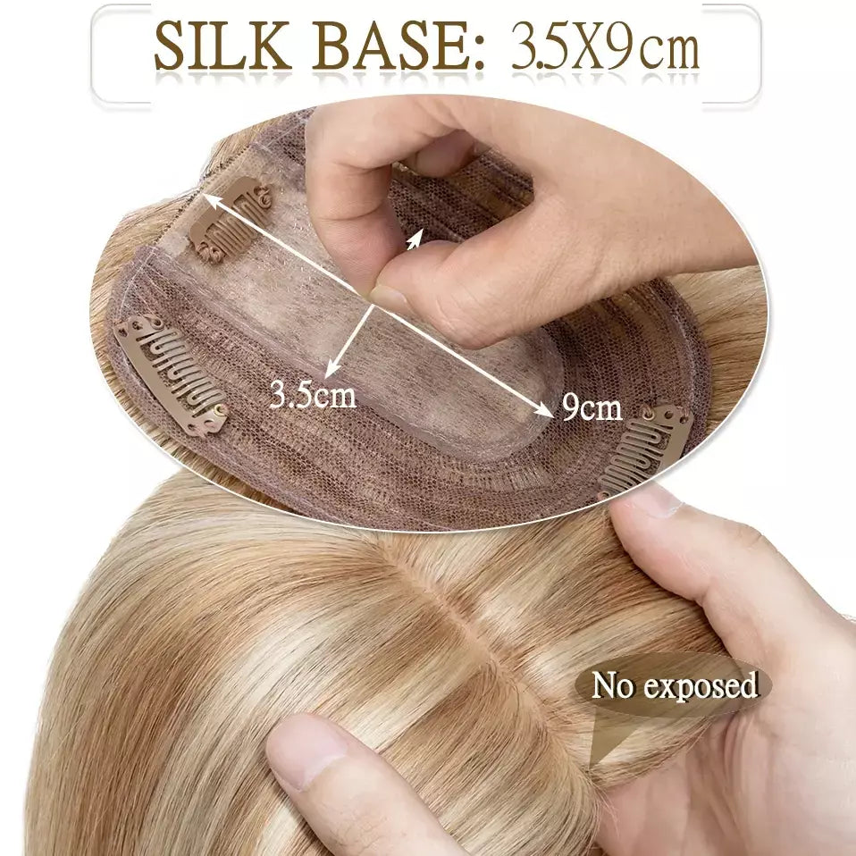 S-noilite 10x12cm toppers de cabelo em linha reta 3.5x9cm base de seda perucas de cabelo clipe em extensões de cabelo marrom cabelo humano para mulher