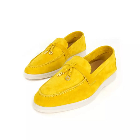 Sapatos de mula de camurça antiderrapante para mulheres, sapatos para dirigir, pingente de metal, marca de luxo, moda casual confortável, Le Fu