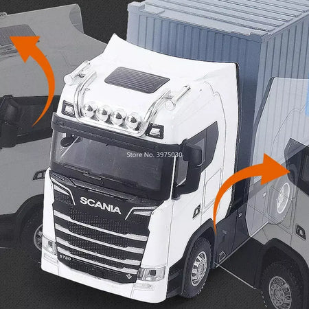 1:50 caminhão contêiner carros de brinquedo modelo fundido pneus de borracha veículo puxar para trás luz música carro em miniatura meninos presentes do festival