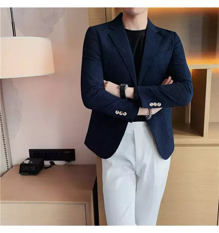 Casaco de peito único masculino, blazer slim fit, blazers grandes, casacos elegantes de luxo, outwear casual coreano para casamento