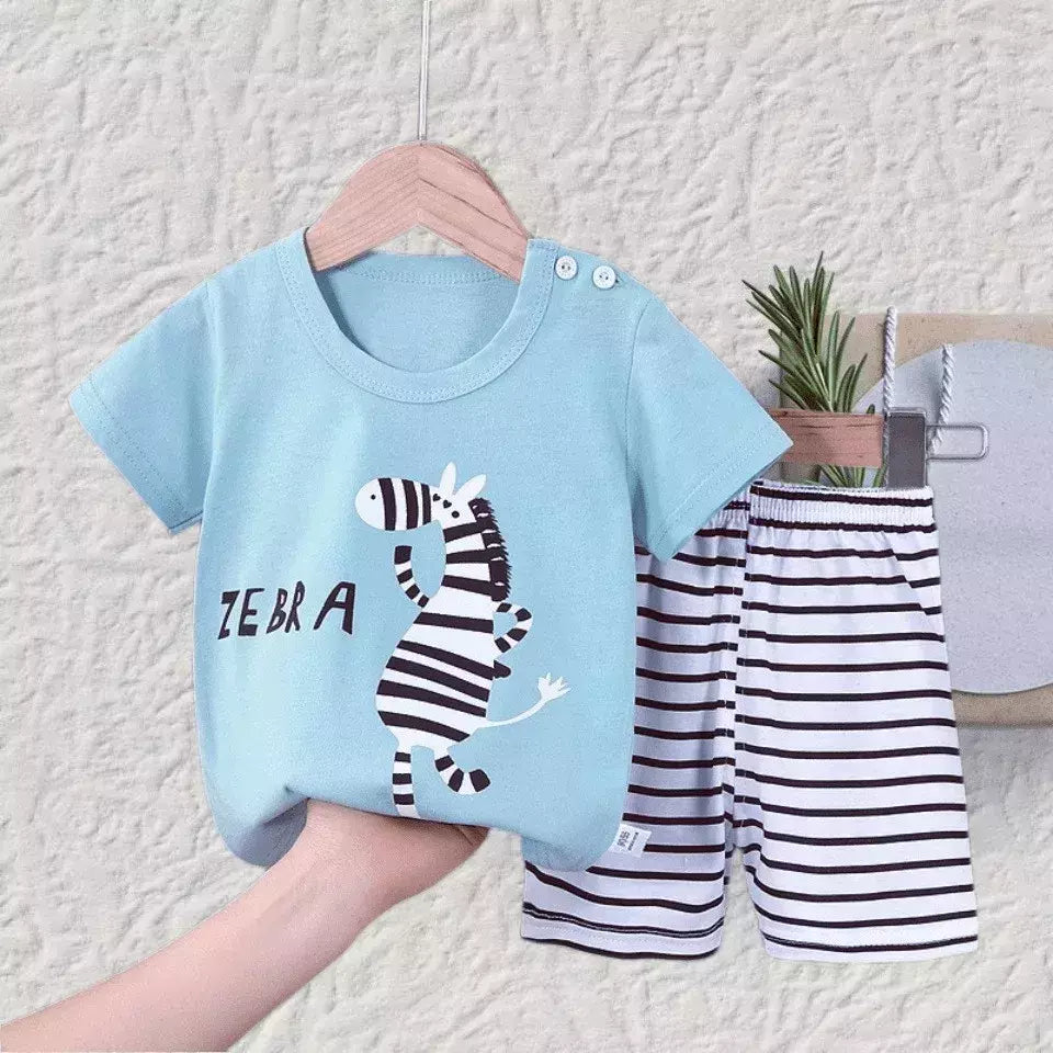 Conjunto de 2 peças e shorts para crianças, pijama de algodão com desenhos animados, zebra, impressão de dinossauro, roupas novas de noite para 1 a 6 anos