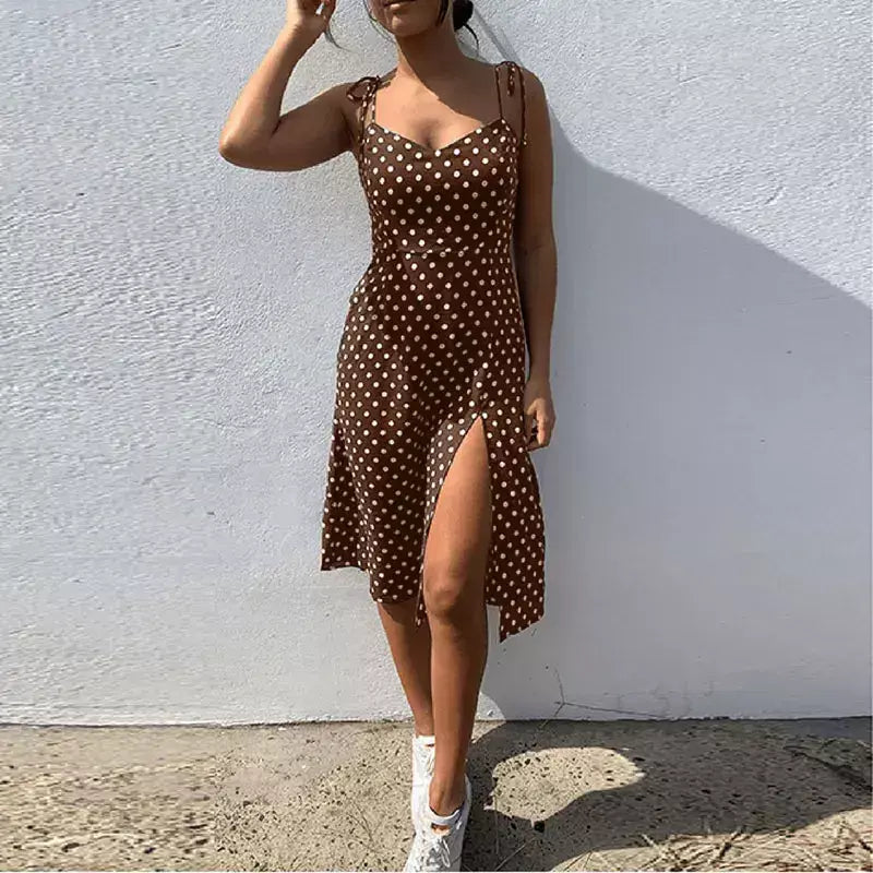 Vestidos de verão feminino causal polka dot sem mangas alta plissado cintura elástica com decote em v vestido de praia vestidos de verano