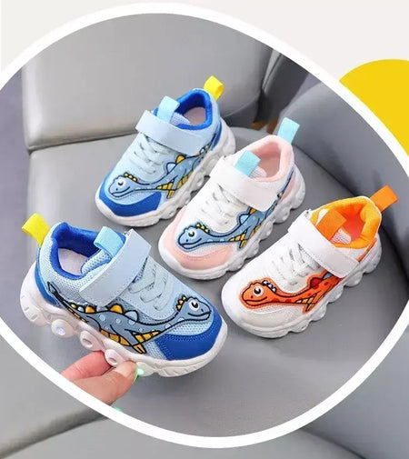 Sapatilhas LED bonitos dos desenhos animados das crianças, sapatos de malha respirável, sapatos iluminados, casual, iluminação, meninos, meninas, bebê