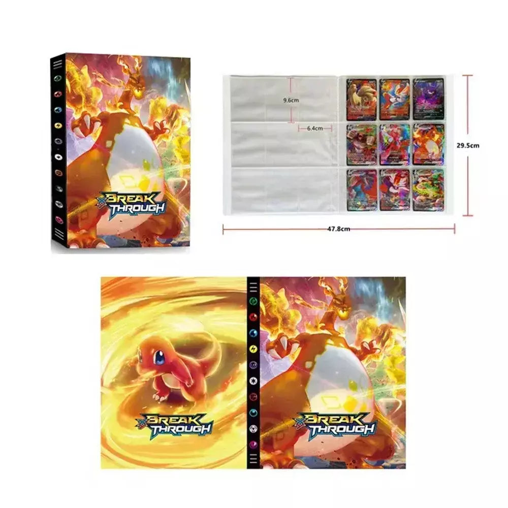 Álbum de cartões 4/9 protetor 240/540 pçs cartão livro mapa carta titular pasta dos desenhos animados charizard mewtwo vmax gx cartões coleção pasta