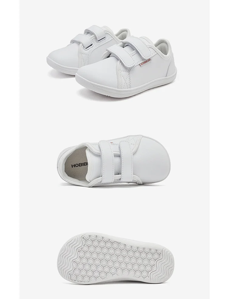 HOBIBEAR-Tênis minimalistas para crianças, leves, gancho de laço, couro artificial, sapatos descalços, pequeno grande e garoto, dedo do pé largo