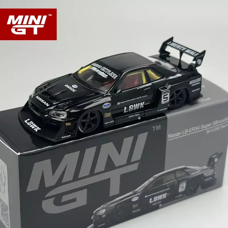 MINIGT 1:64 Nissan LB-ER34 Super Silhouette SKYLINE Carro em liga preta modelo 844