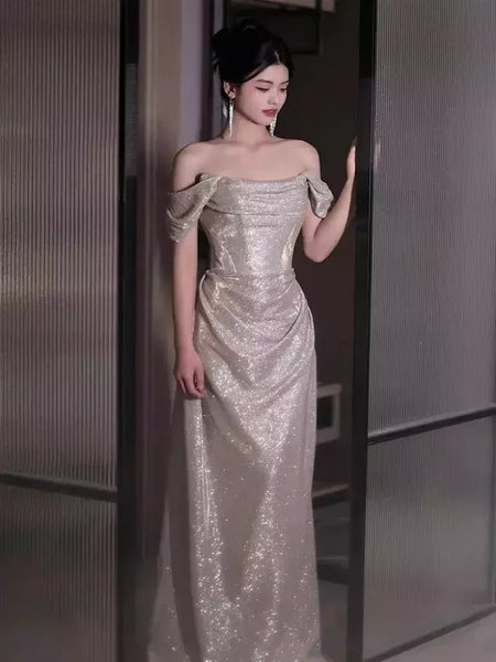 Vestido sereia ruched, lantejoulas sexy sem mangas, rabo de peixe leve, longo, cerimônia do anfitrião, vestido de baile de festa, banquete luxuoso