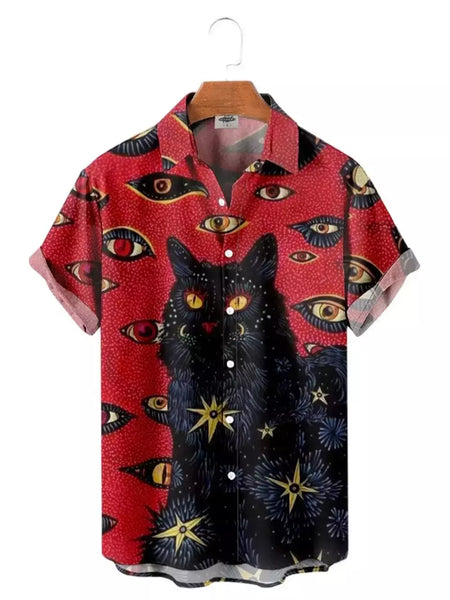 Camisa havaiana dos desenhos animados de anime masculino, Tops de manga curta, roupas casuais masculinas, rua, animais, gatos, retrô, 3D Tees, verão