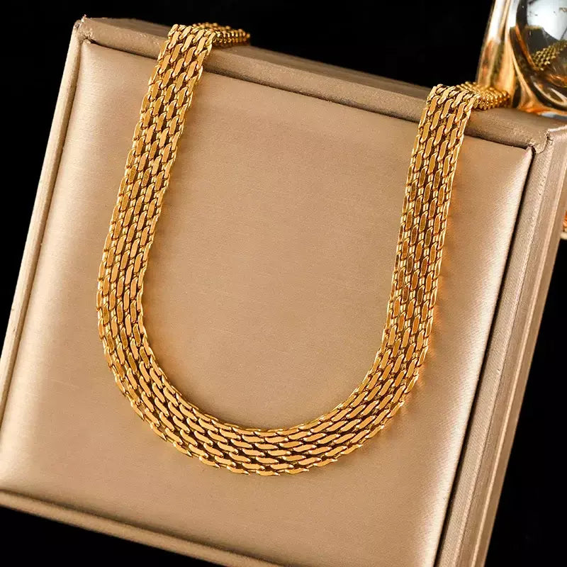 Eilieck 316l aço inoxidável metal charme corrente colar jóias de declaração 18k pvd banhado colar de pescoço corrente para mulher