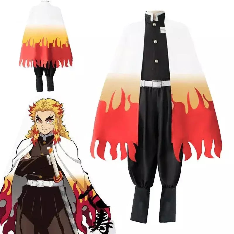 Anime rengoku kyojuro cosplay trajes trem mugen demônio slayer kimetsu não yaiba robe ternos para adultos crianças perucas cos outfit festa