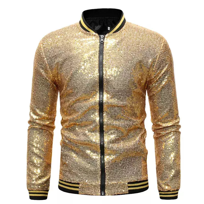 Brilhante Sequins Sparkle Bomber Jacket Homens 2023 Mais Novo Ouro Glitter Listrado Zipper Mens Jaquetas E Casacos Festa Dance Show Roupas