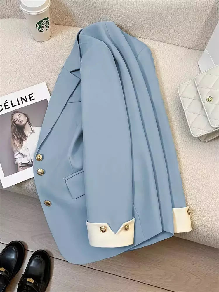 Moda feminina blazer de cor sólida, primavera novo temperamento casual celebridade terno popular