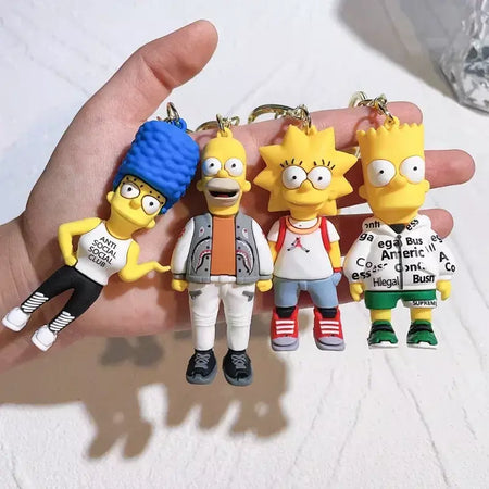 Os simpsons chaveiro figura de ação dos desenhos animados chaveiro kawaii saco pingente casais moda carro chaveiro acessórios crianças brinquedo presentes