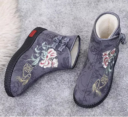 Sapatos de pano de inverno estilo étnico botas mujer sapatos femininos zapatos botas curtas quentes mulher bootie bordado algodão botas femininas
