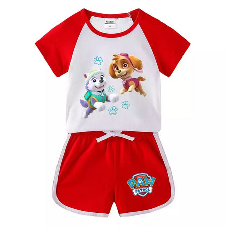 Boys Paw Patrol T-shirt manga curta Top e Shorts Set, bebê meninos roupas, roupas dos desenhos animados, terno verão, novo conjunto infantil, 2022, 2pcs