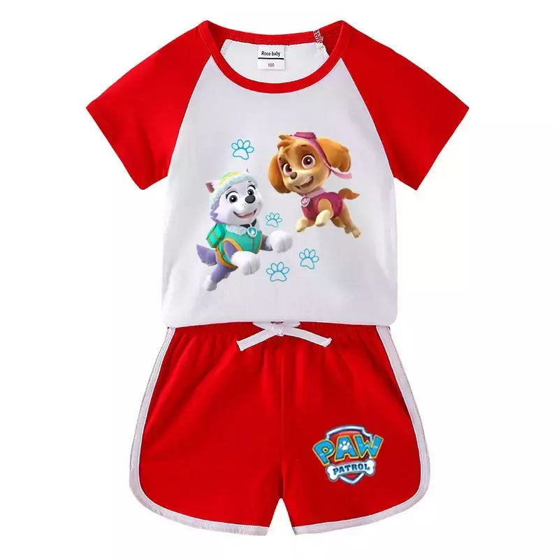 Boys Paw Patrol T-shirt manga curta Top e Shorts Set, bebê meninos roupas, roupas dos desenhos animados, terno verão, novo conjunto infantil, 2022, 2pcs
