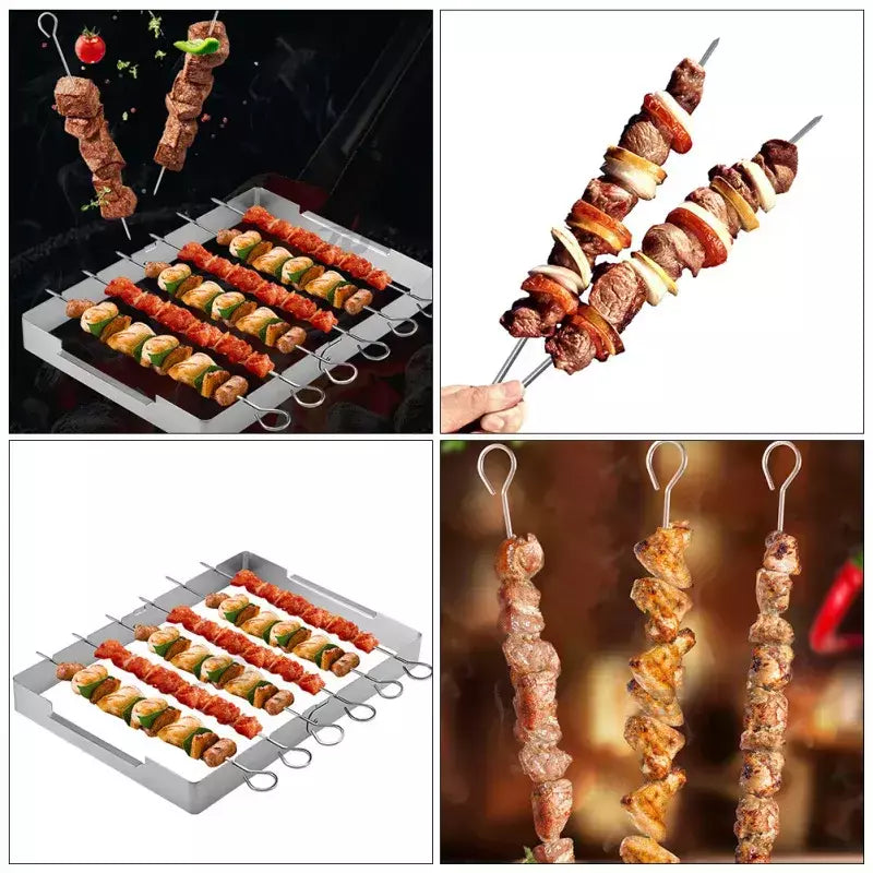Grelha portátil churrasco suporte kebab espeto rack de aço inoxidável churrasco shish kabob espetos aço grelhar casa ao ar livre grills ferramentas